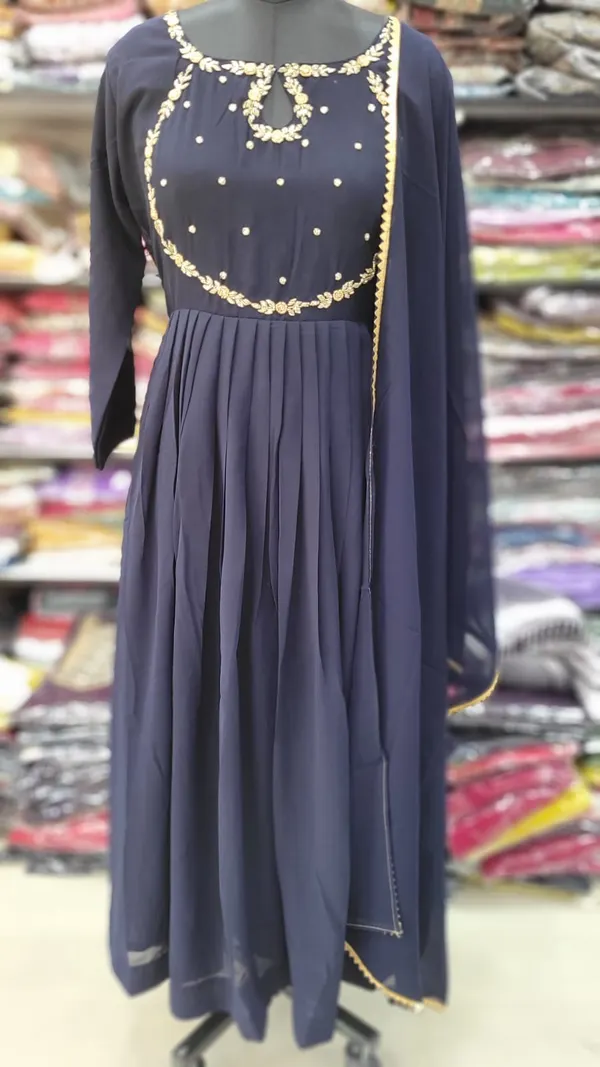 Heavy Georgett handwork Long Anarkali with Dupatta | ks1076